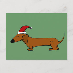 Funny Dachshund in Santa Hat Christmas Cartoon Holiday Postcard