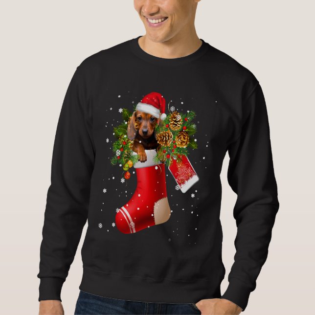 Funny Dachshund In Sock Christmas Santa Hat Xmas D Sweatshirt (Front)
