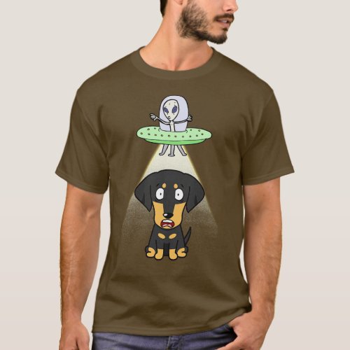 Funny dachshund is being abducted by aliens T_Shirt