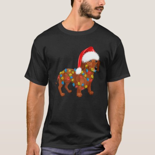 Funny Dachshund Lights Santa Hat Christmas Kids Xm T_Shirt
