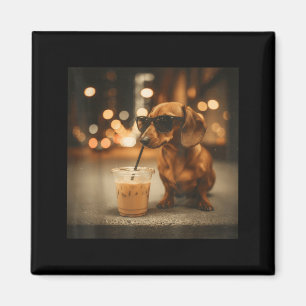 Funny dachshund lover drinking iced coffee humor magnet