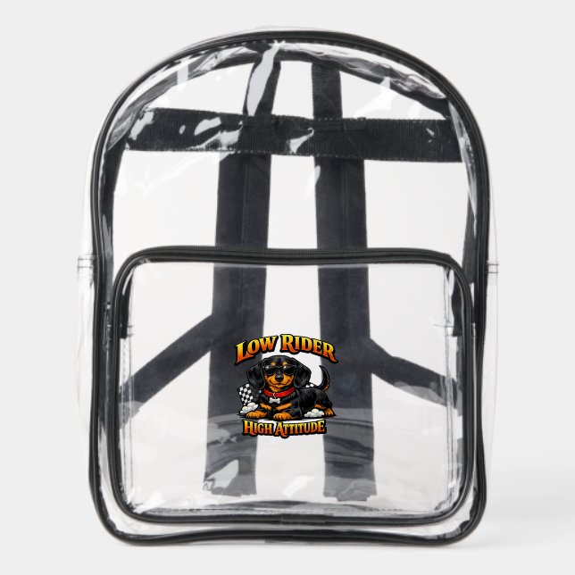 Funny Dachshund Low Rider High Attitude Clear Backpack (Front)