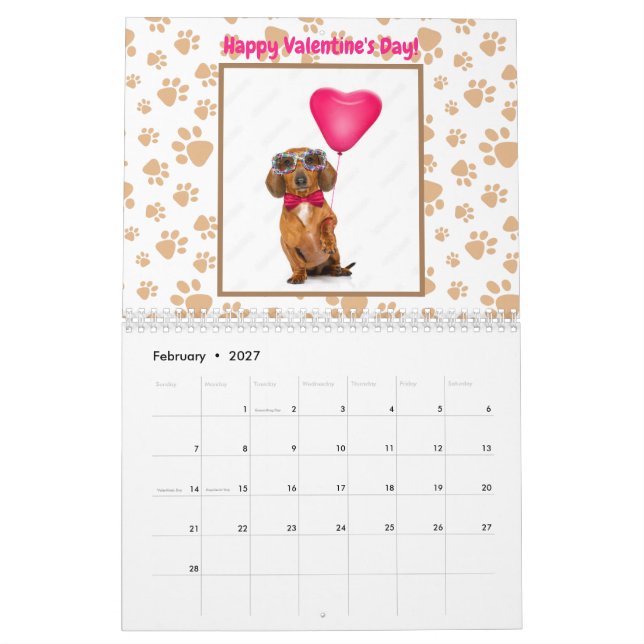 Funny Dachshund Photos Custom Text Cute Calendar (Feb 2027)