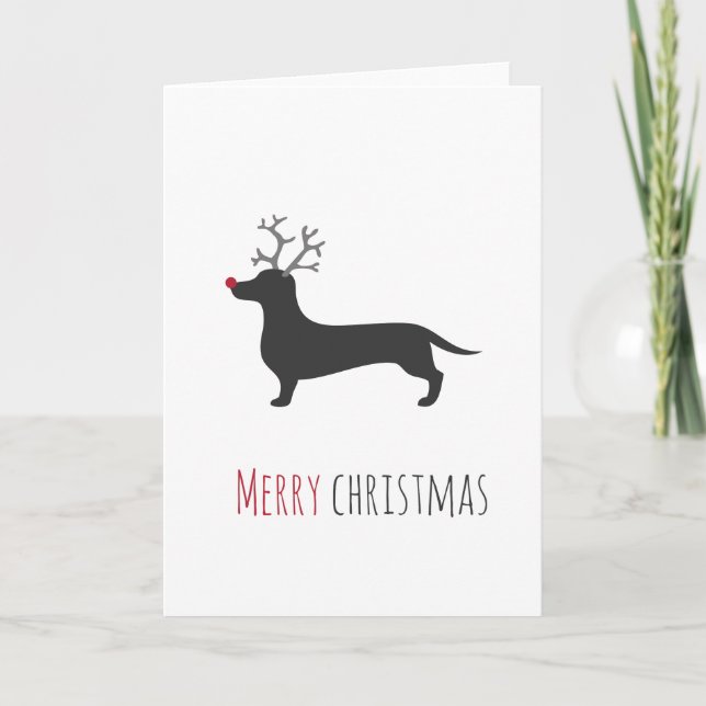 Funny Dachshund reindeer Christmas card (Front)