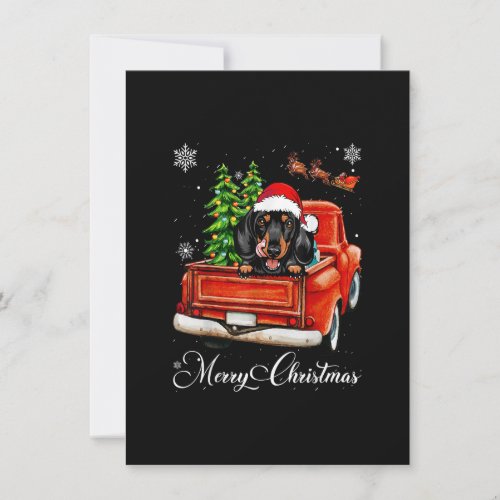 Funny Dachshund Ride Red Truck Merry Christmas Paj Invitation