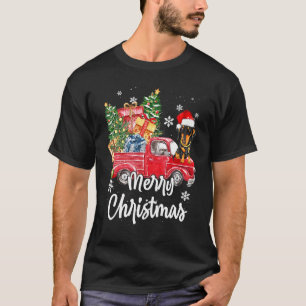 Funny Dachshund Ride Red Truck Merry Christmas Paj T-Shirt