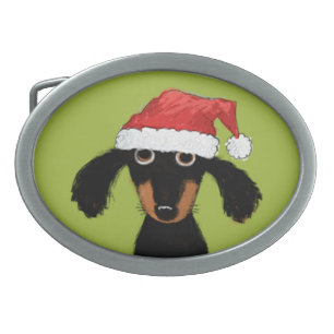 Funny Dachshund Santa Clause Christmas Holiday Belt Buckle