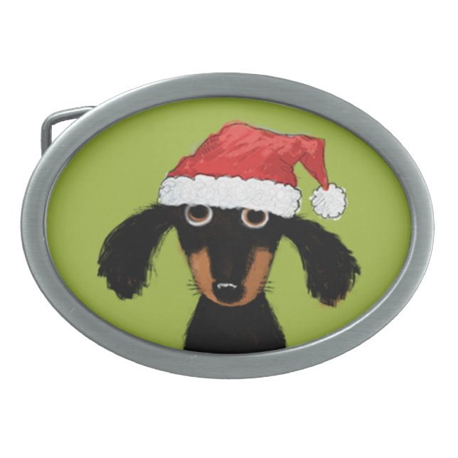 Funny Dachshund Santa Clause Christmas Holiday Belt Buckle (Front)