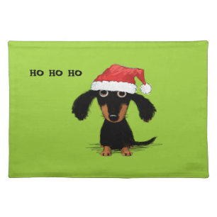 Funny Dachshund Santa Clause Christmas Holiday Cloth Placemat