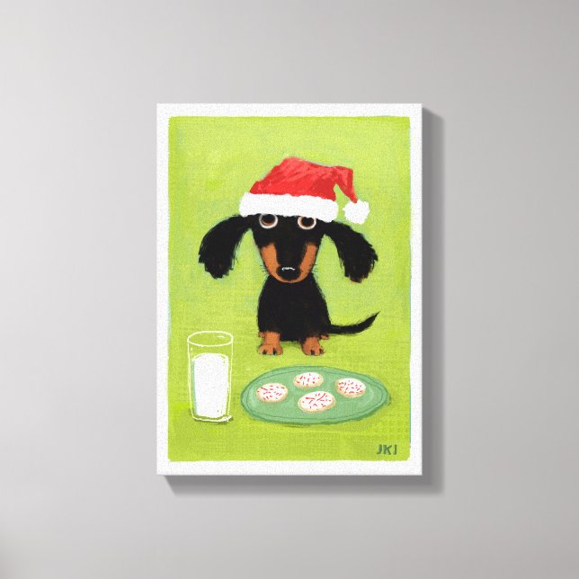Funny Dachshund Santa Clause with Milk and Cookies Canvas Print (Front)
