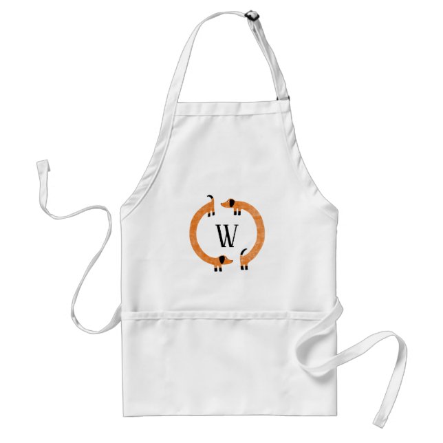 Funny Dachshund Sausage Dog Monogram Adult Apron (Front)