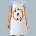 Funny Dachshund Sausage Dog Monogram Apron<br><div class="desc">Cute and funny dachshund,  sausage dogs or wiener dogs in perpetual motion.
Customize by changing or removing the initial.</div>