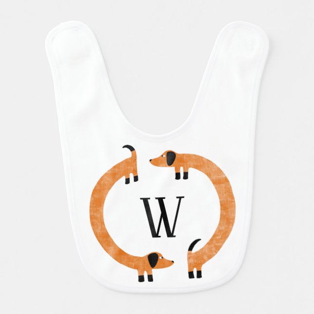 Funny Dachshund Sausage Dog Monogram Baby Bib (Front)