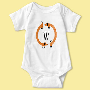 Funny Dachshund Sausage Dog Monogram Baby Bodysuit