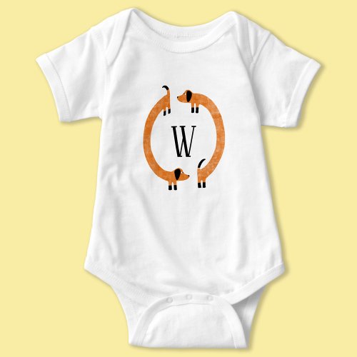 Funny Dachshund Sausage Dog Monogram Baby Bodysuit