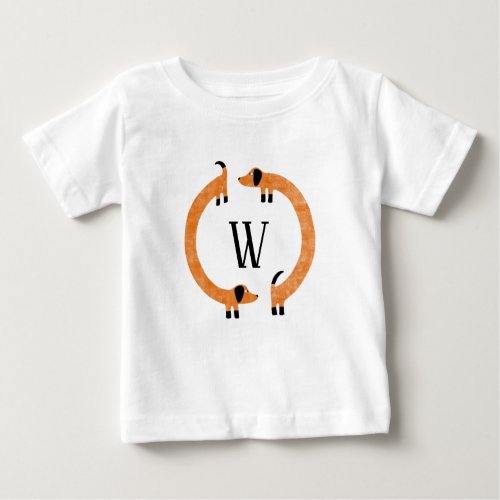 Funny Dachshund Sausage Dog Monogram Baby T_Shirt