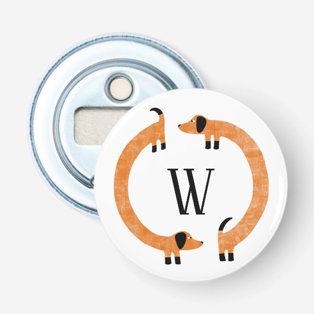 Funny Dachshund Sausage Dog Monogram Bottle Opener (Front)