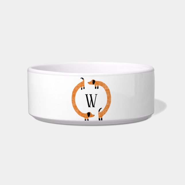 Funny Dachshund Sausage Dog Monogram Bowl (Front)