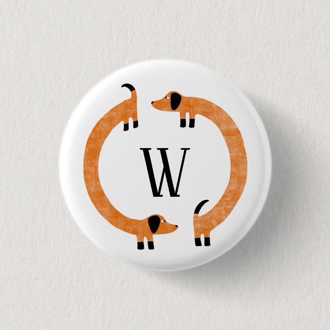 Funny Dachshund Sausage Dog Monogram Button (Front)