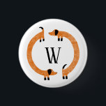 Funny Dachshund Sausage Dog Monogram Button<br><div class="desc">Cute and funny dachshund,  sausage dogs or wiener dogs in perpetual motion.
Customize by changing or removing the initial.</div>