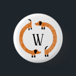 Funny Dachshund Sausage Dog Monogram Button<br><div class="desc">Cute and funny dachshund,  sausage dogs or wiener dogs in perpetual motion.
Customize by changing or removing the initial.</div>