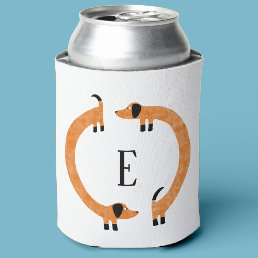 Funny Dachshund Sausage Dog Monogram Can Cooler