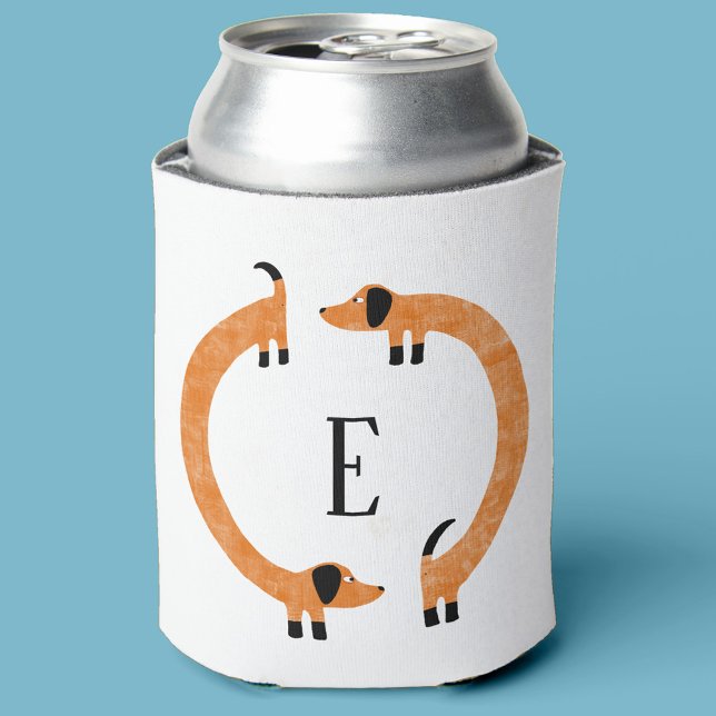 Funny Dachshund Sausage Dog Monogram Can Cooler (Creator Uploaded)