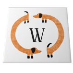 Funny Dachshund Sausage Dog Monogram Ceramic Tile<br><div class="desc">Cute and funny dachshund,  sausage dogs or wiener dogs in perpetual motion.
Customize by changing or removing the initial.</div>