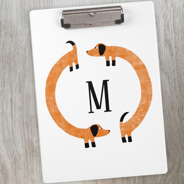 Funny Dachshund Sausage Dog Monogram Clipboard (Funny Dachshund Sausage or Wiener dog monogram clipboard)