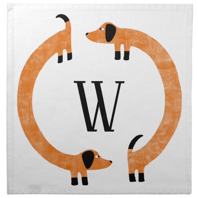 Funny Dachshund Sausage Dog Monogram Cloth Napkin (Front)