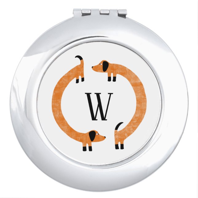 Funny Dachshund Sausage Dog Monogram Compact Mirror (Front)