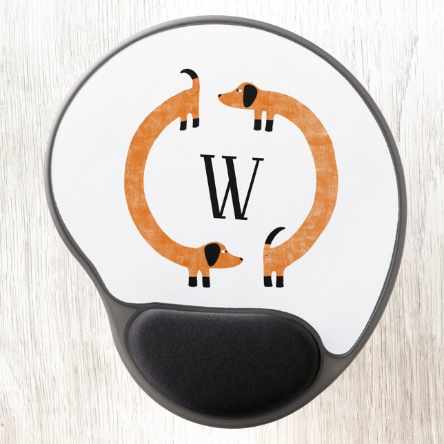 Funny Dachshund Sausage Dog Monogram Gel Mouse Pad (Fun Dachshund Wiener Sausage Dog monogram initial personalized gel mousepad)