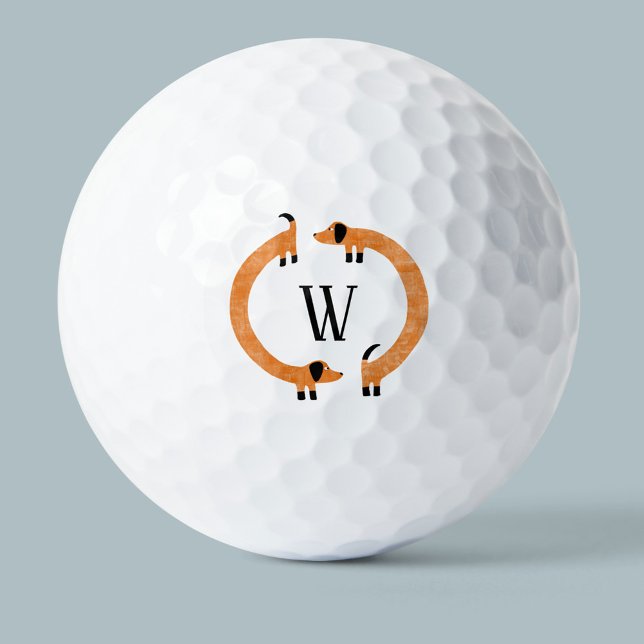 Funny Dachshund Sausage Dog Monogram Golf Balls (Creator Uploaded)