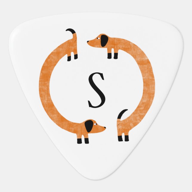 Funny Dachshund Sausage Dog Monogram Guitar Pick (Front)