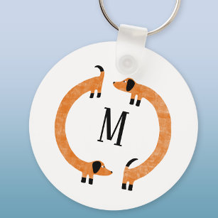 Funny Dachshund Sausage Dog Monogram Keychain