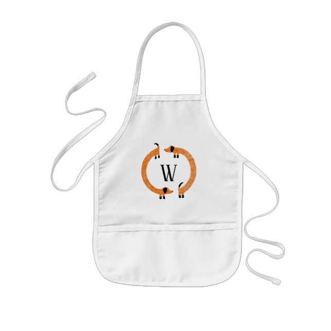 Funny Dachshund Sausage Dog Monogram Kids' Apron (Front)