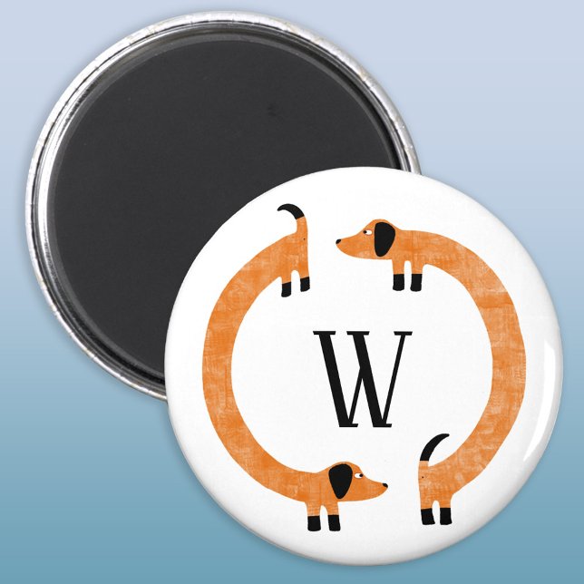 Funny Dachshund Sausage Dog Monogram Magnet (Funny Dachshund Wiener or Sausage Dog monogram magnet)