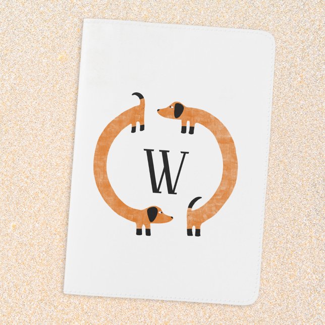 Funny Dachshund Sausage Dog Monogram Passport Holder (Fun Dachshund Wiener Sausage Dog monogram initial passport holder cover)
