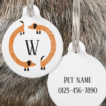 Funny Dachshund Sausage Dog Monogram Pet Id Tag by Squirrell at Zazzle