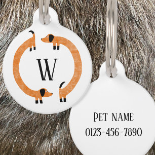 Funny Dachshund Sausage Dog Monogram Pet ID Tag