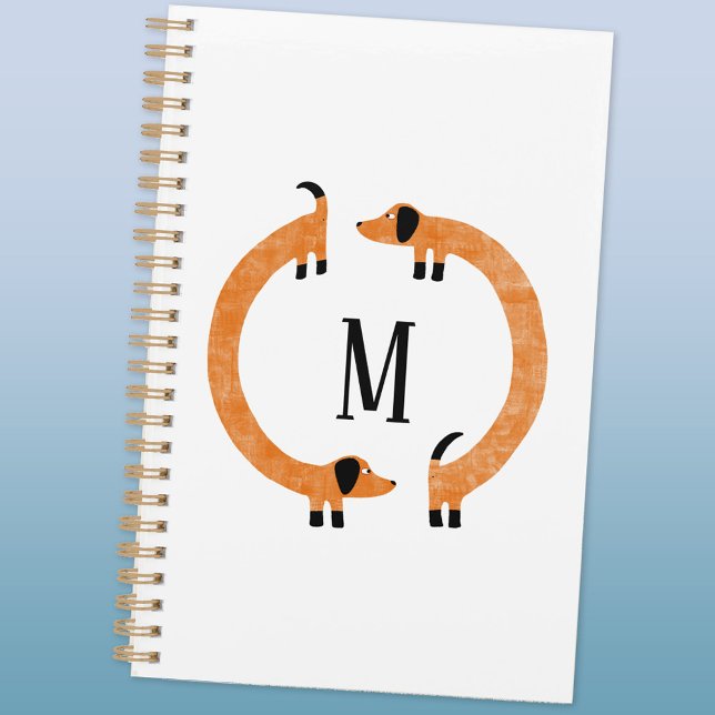 Funny Dachshund Sausage Dog Monogram Planner (Dachshund Wiener Sausage Dog fun monogram personalized planner)