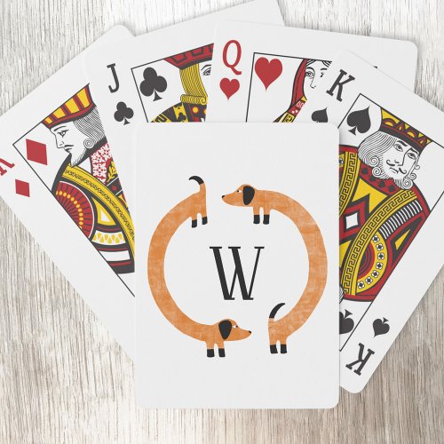 Funny Dachshund Sausage Dog Monogram Poker Cards