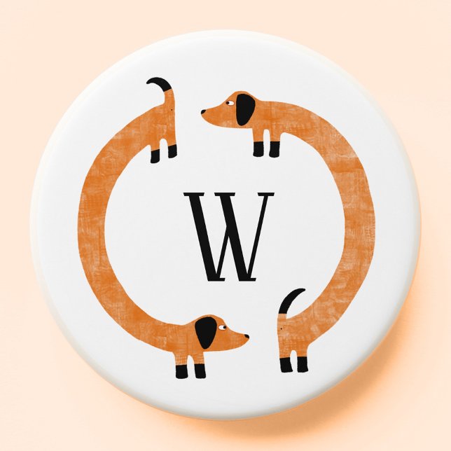 Funny Dachshund Sausage Dog Monogram PopSocket (Creator Uploaded)