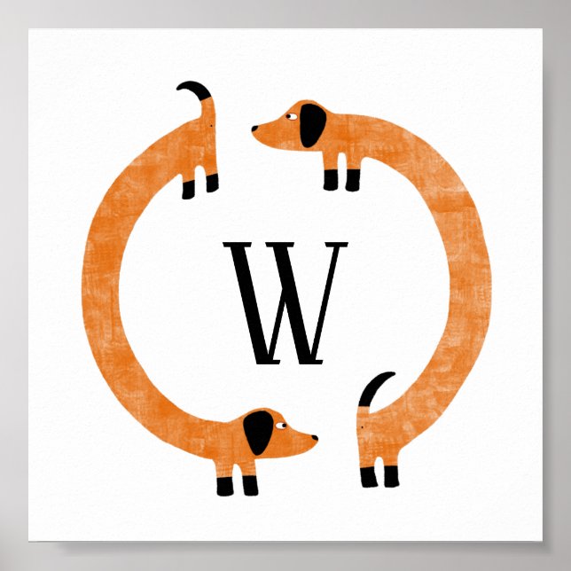 Funny Dachshund Sausage Dog Monogram Poster (Front)