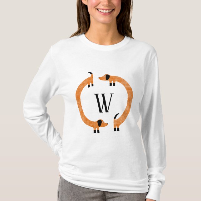 Funny Dachshund Sausage Dog Monogram T-Shirt (Front)