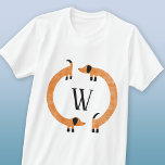 Funny Dachshund Sausage Dog Monogram T-Shirt<br><div class="desc">Cute and funny dachshund,  sausage dogs or wiener dogs in perpetual motion.
Customize by changing or removing the initial.</div>
