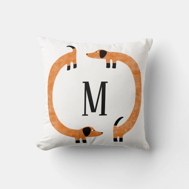 Funny Dachshund Sausage Dog Monogram Throw Pillow (Front)