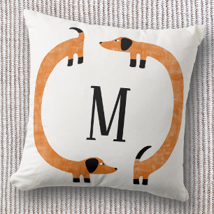 Funny Dachshund Sausage Dog Monogram Throw Pillow