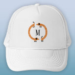 Funny Dachshund Sausage Dog Monogram Trucker Hat<br><div class="desc">Cute and funny dachshund,  sausage dogs or wiener dogs in perpetual motion.
Customize by changing or removing the initial.</div>