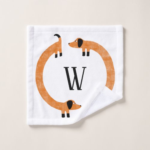 Funny Dachshund Sausage Dog Monogram Wash Cloth